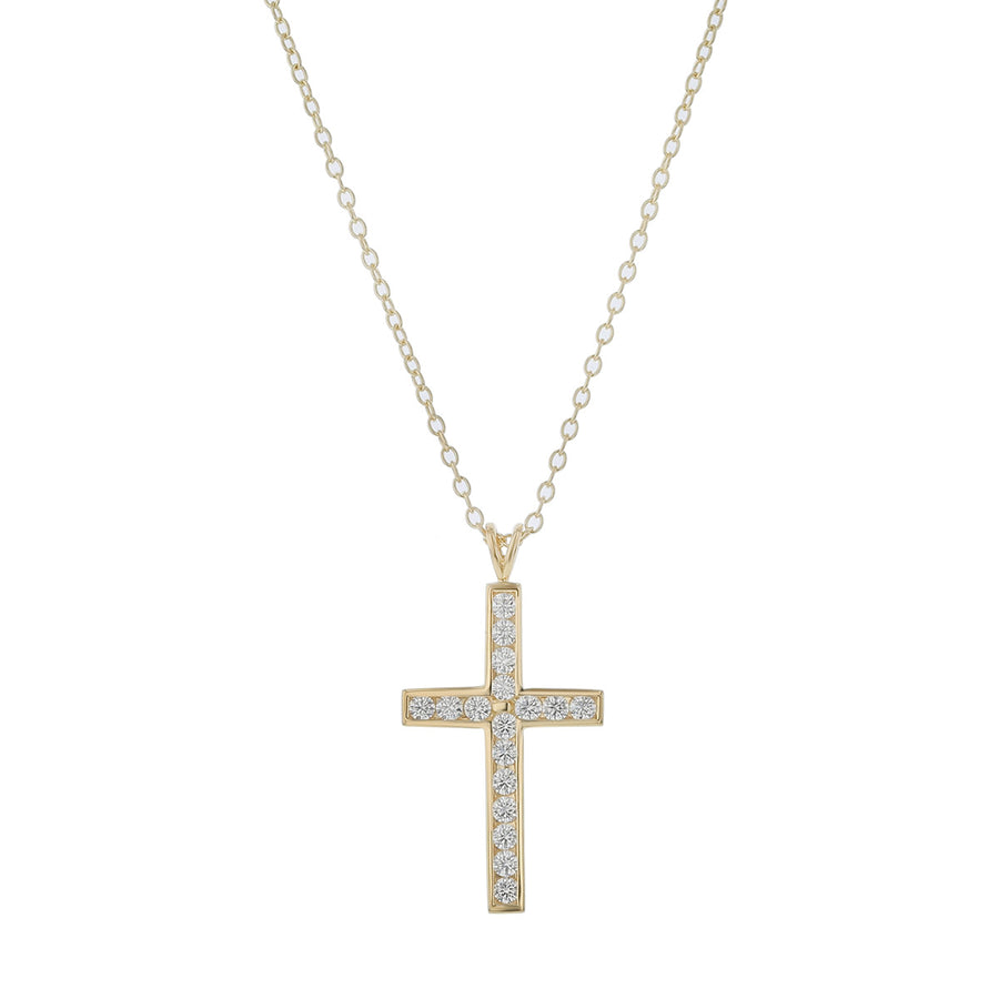 0.36ct Diamond Cross Pendant in 18K Yellow Gold, 16" chain