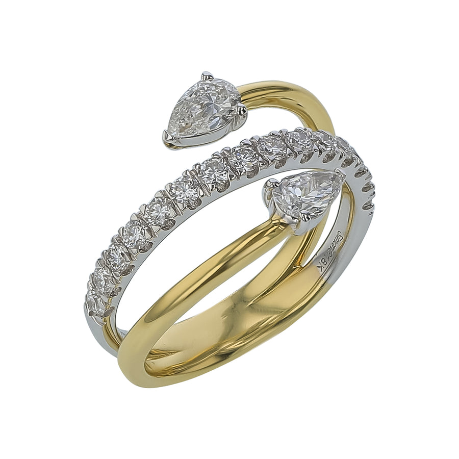 0.48ct Pear Shape Diamond and 0.48ct Diamond Wrap Ring in 18K White and Yellow Gold, Size 6.5