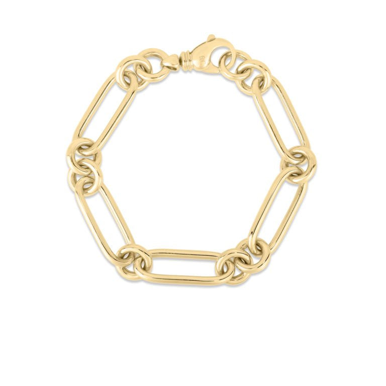 Bold Alternating Link Bracelet in 18k Yellow Gold 7in