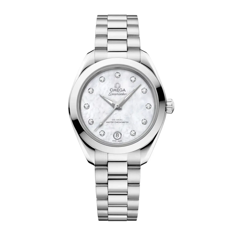 30mm Seamaster Aqua Terra Watch with Mother of Pearl Dial in Stainless Steel, Bracelet