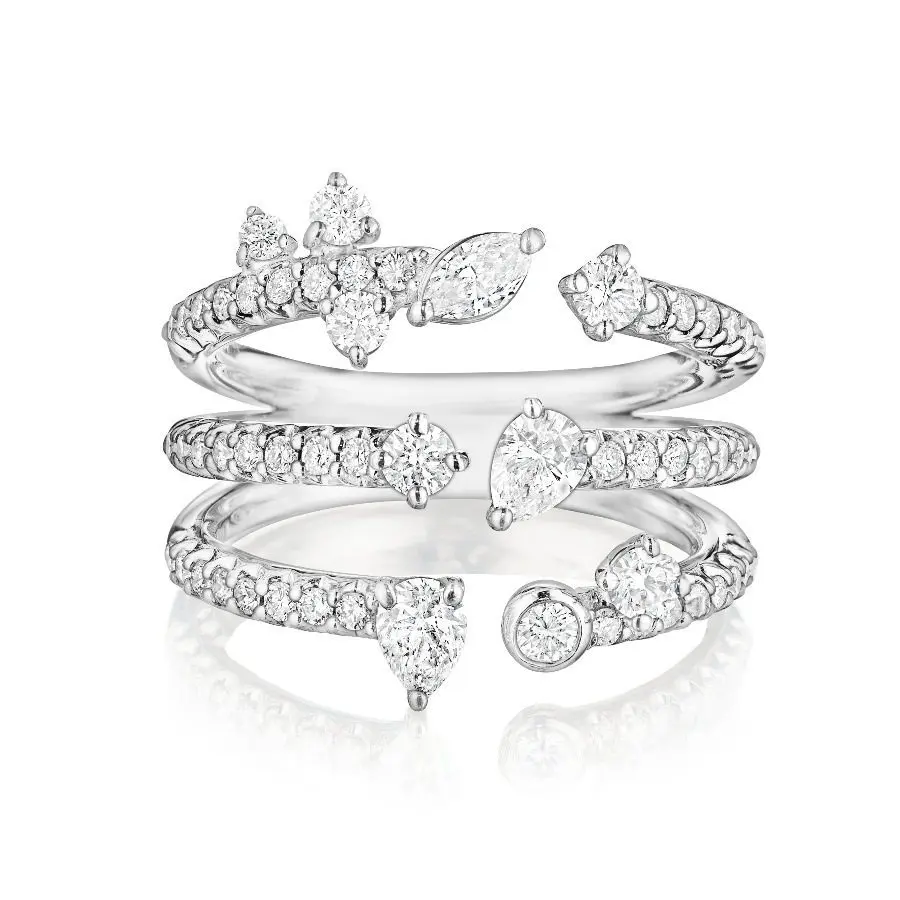 Constellation 1.35ct Diamond 3-Row Wrap Ring in 18K White Gold, size 6.5