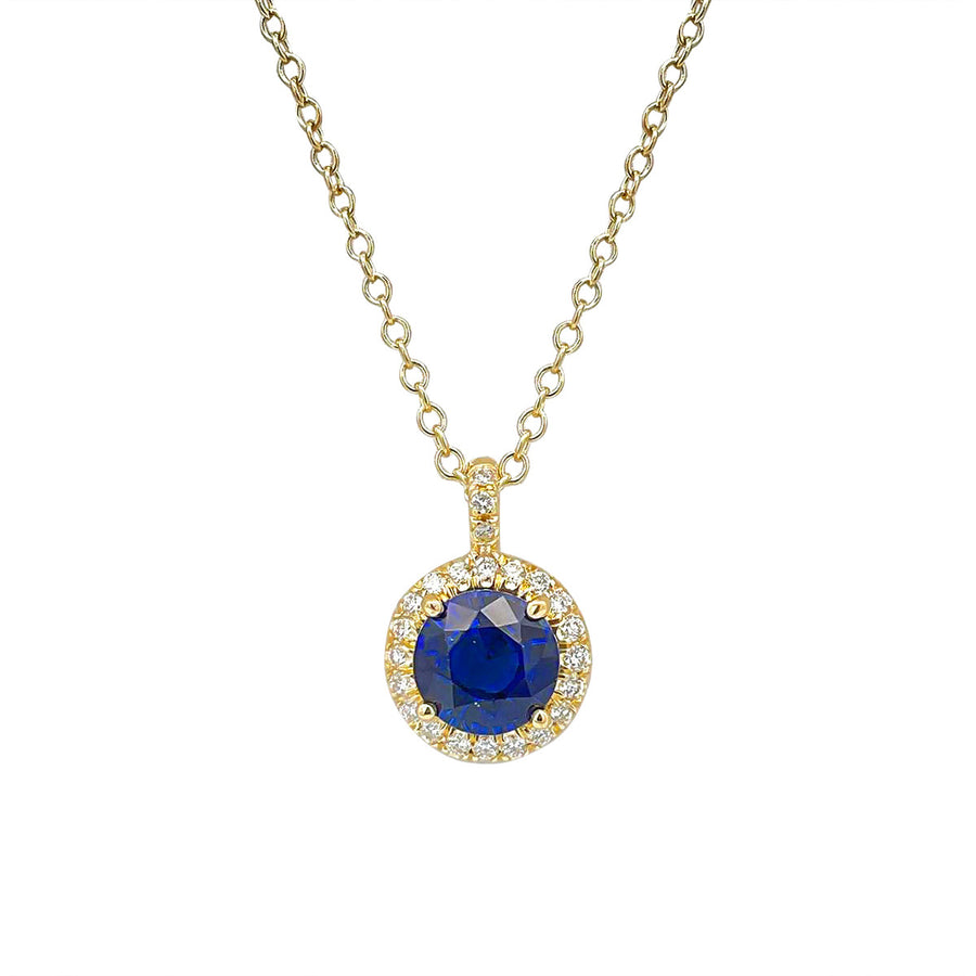 0.51ct Sapphire and 0.09ct Diamond Halo Pendant in 18K Yellow Gold, 16" chain
