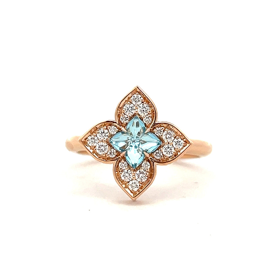 Venetian Princess 0.67ct Blue Topaz and 0.18ct Diamond Ring in 18K Rose Gold, Size 6.5
