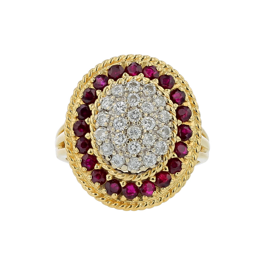 Diamond and Garnet Oval Halo Ring in 18K Yellow Gold, size 7.25