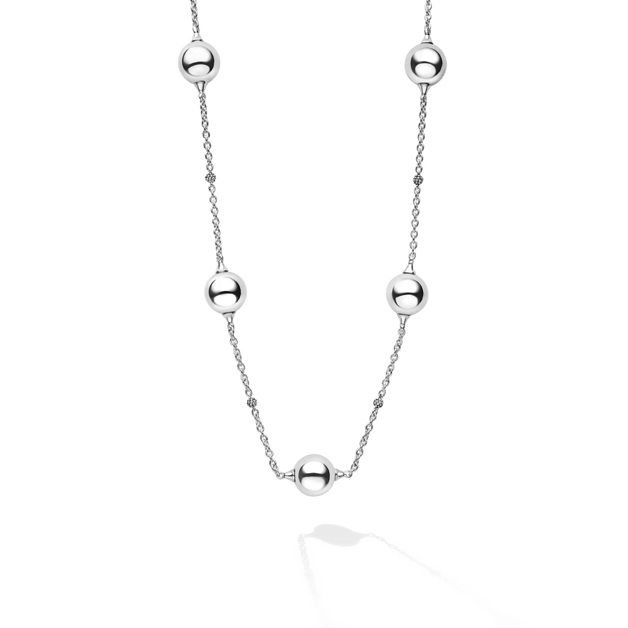 Caviar Bubbly 5 Bead Station Necklace in Sterling Silver, 16-18"