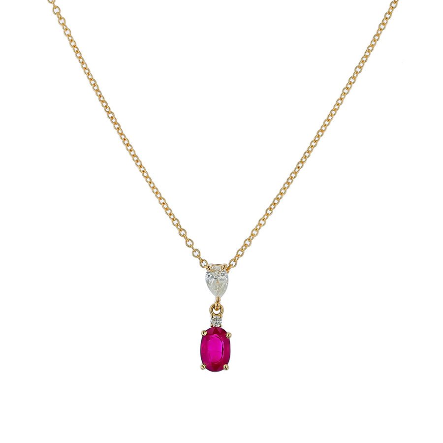0.86ct Oval Burma Ruby and 0.21ct Diamond Pendant in 18K Yellow Gold, 18" chain