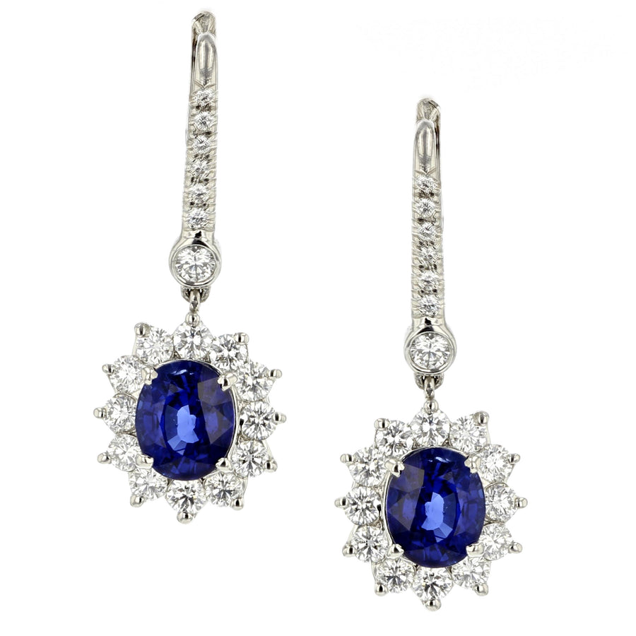 2.51Ct Sapphire and 1.00Ct Diamond Halo Drop Earrings in Platinum
