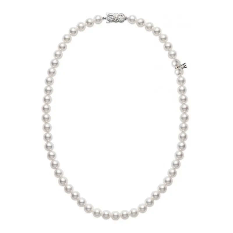Everyday Essentials 6x5.5mm A Akoya Pearl Princess Strand Necklace in 18K White Gold, 18"