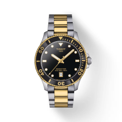 40mm Seastar 1000 Watch with Black Dial in Stainless Steel with Yellow Gold PVD, Bracelet