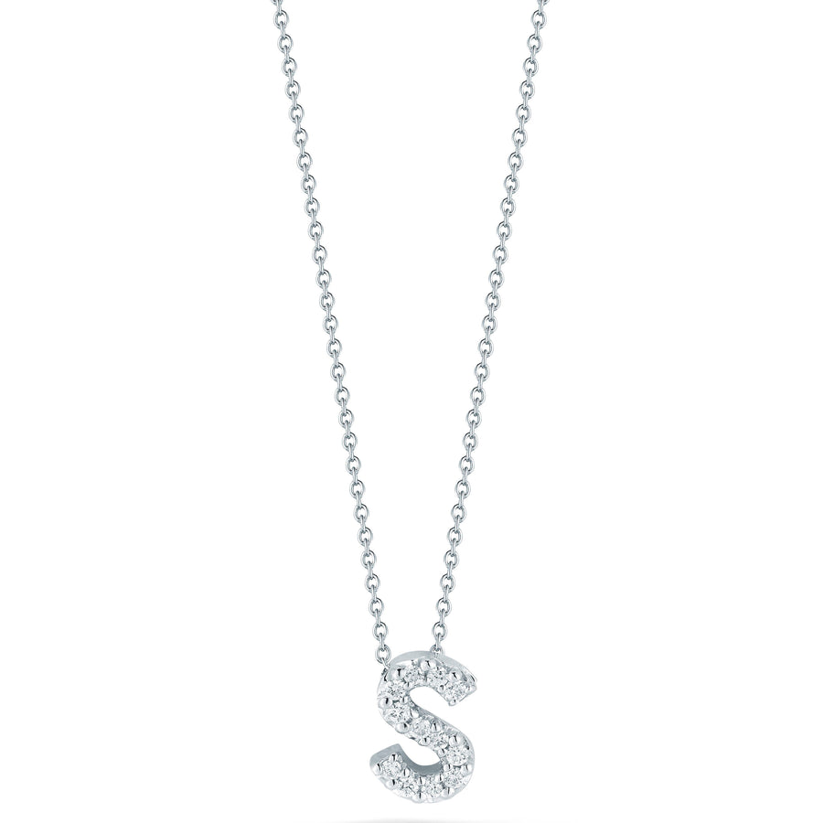 Tiny Treasures 0.05ct Diamond Love Letter "S" Pendant in 18K White Gold on 16-18" chain