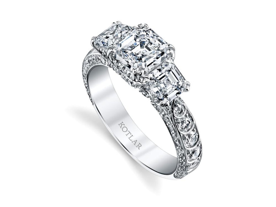 Artisan 1.21ct Asscher Diamond and 1.82ct Asscher and Round Diamond Ring in Platinum size 5.75