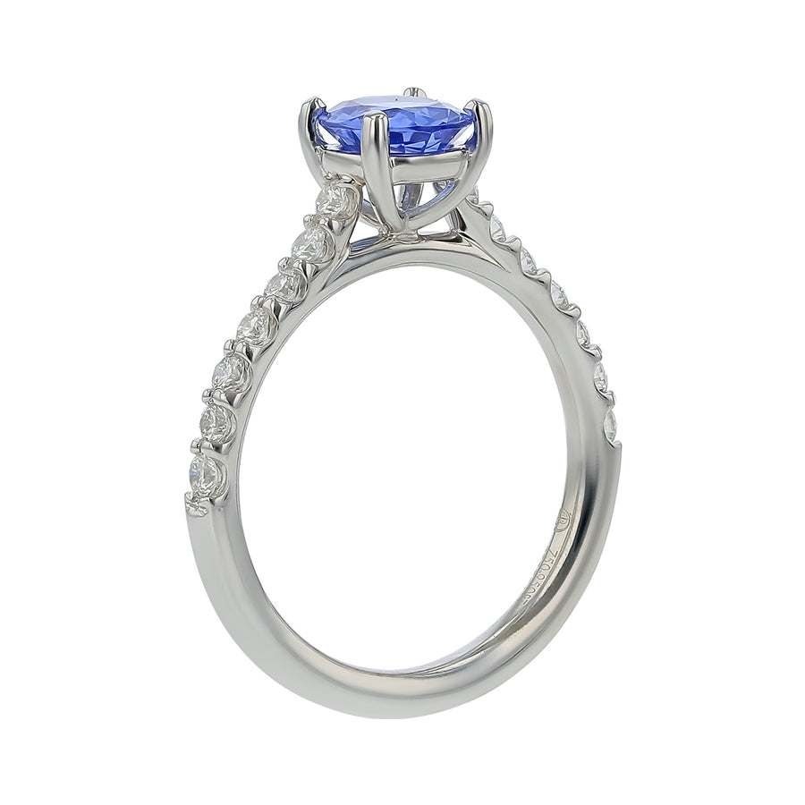 1.06 Oval Sri-Lankan Sapphire and 0.35ct Diamond Ring in 18K White Gold, Size 6