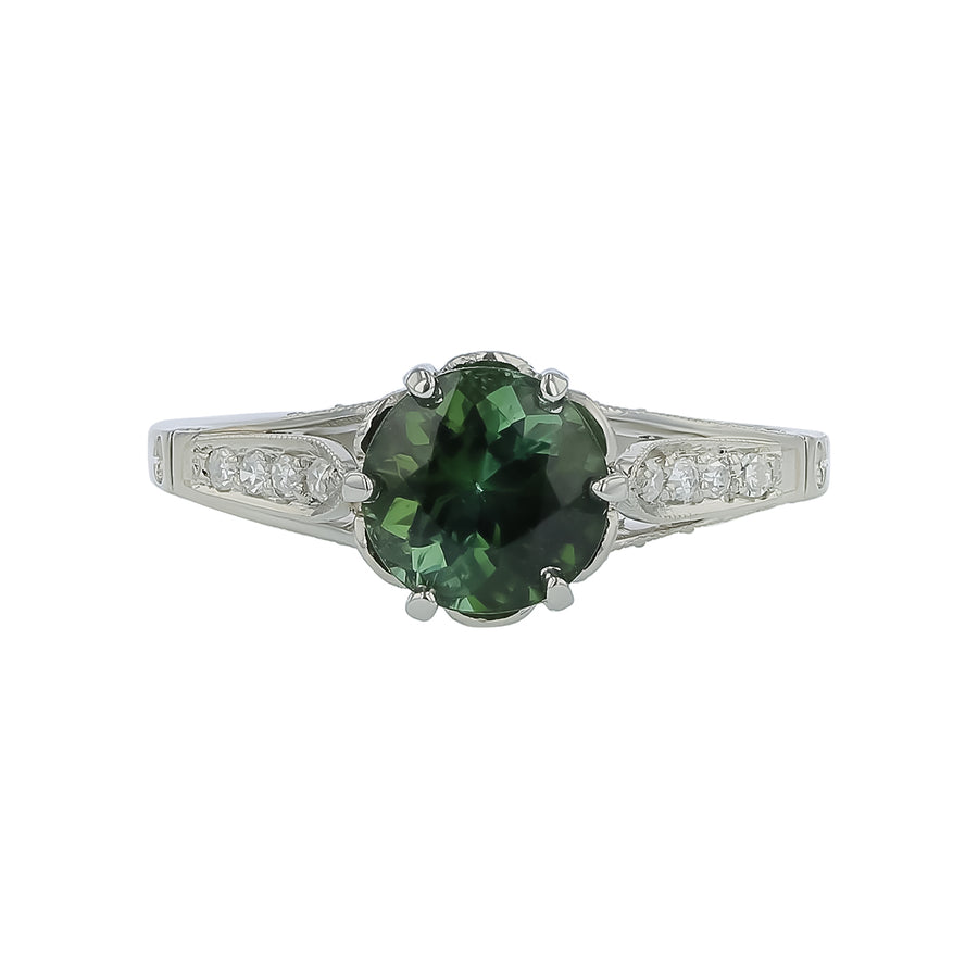 1.44ct Round Tourmaline and 0.33ct Diamond Ring in Platinum, Size 6.75