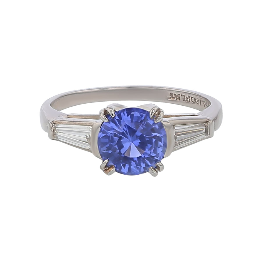 1.63ct Sapphire and 0.36ct Diamond 3 Stone Ring in Platinum, Size 5.5