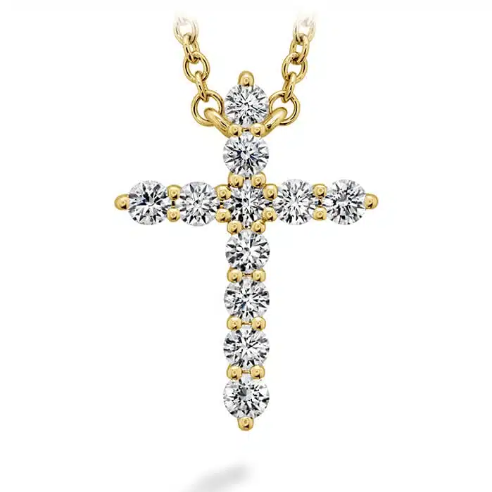 Signature 0.30-0.34ct Diamond Cross Pendant in 18K Yellow Gold, 18" chain