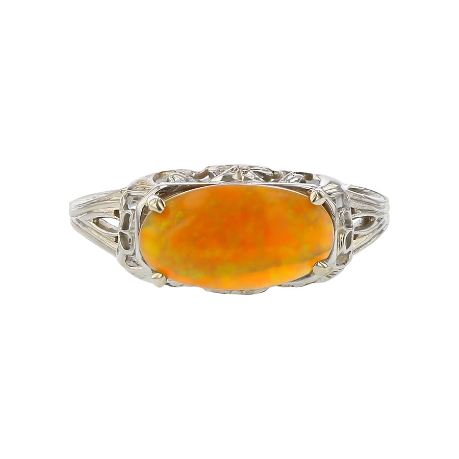 3.00ct Opal Art Deco 1930's Ring in 18k White Gold, Size 7