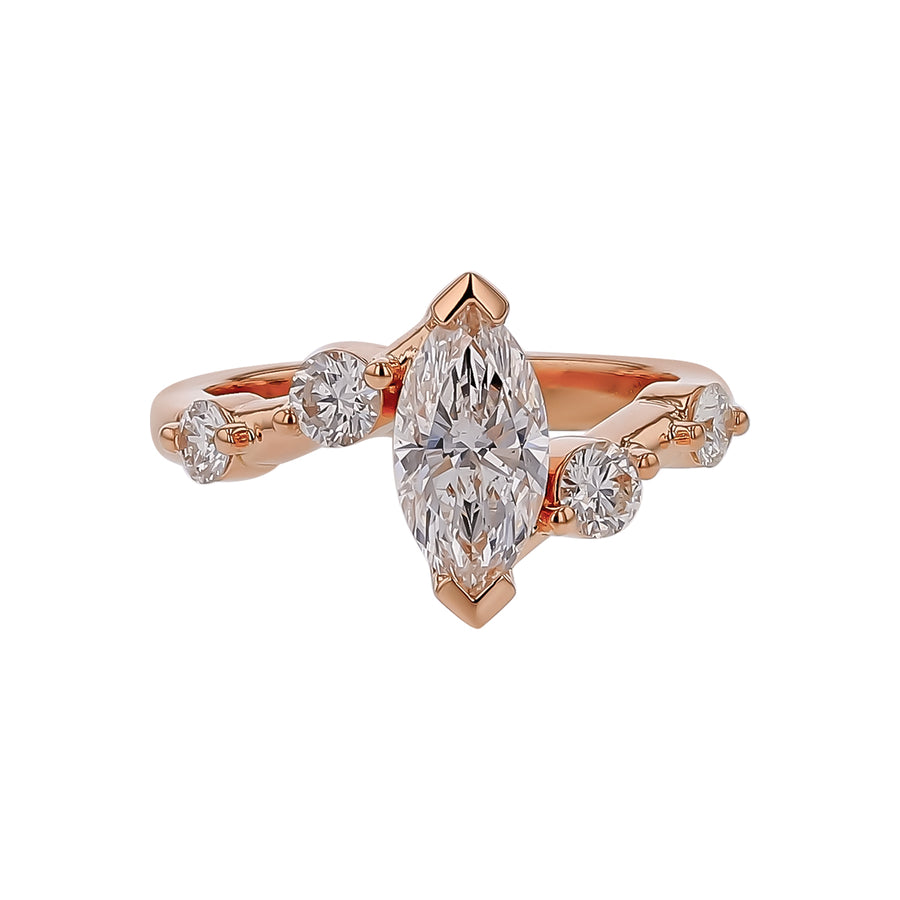 0.43ct Diamond Semi-Mount Ring in 18K Yellow Gold for 1.10ct Marquise Diamond, size 6