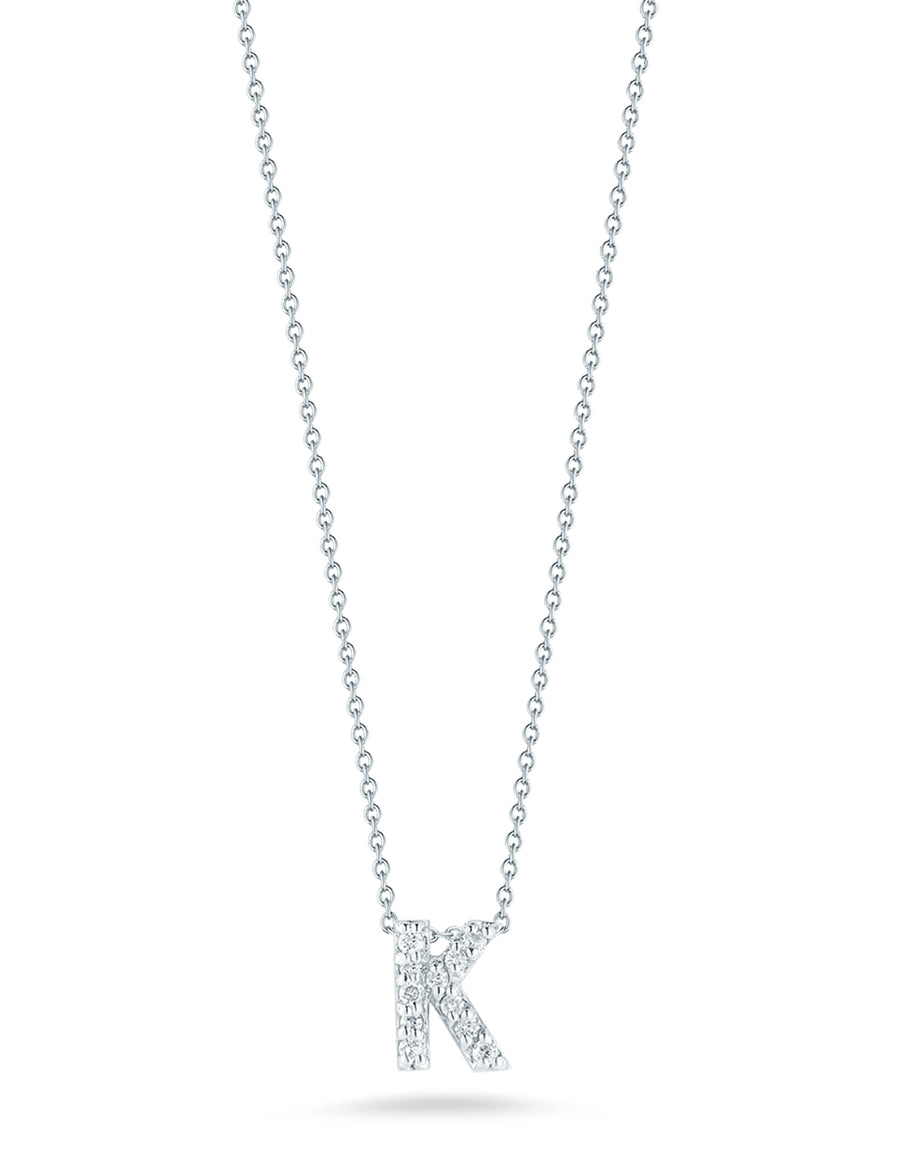 Tiny Treasures 0.05ct Diamond Love Letter "K" Pendant in 18K White Gold on 16-18" chain