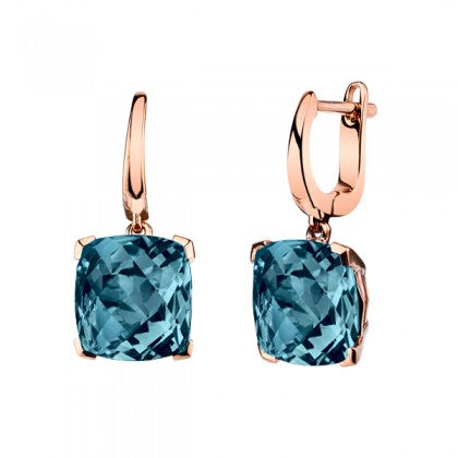 14K ROSE GOLD 2 CHECKERBOARD LONDON BLUE TOPAZ=7.55CT EARRING