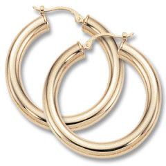 14K Yellow Gold 4x30mm Tube Hoop Earrings