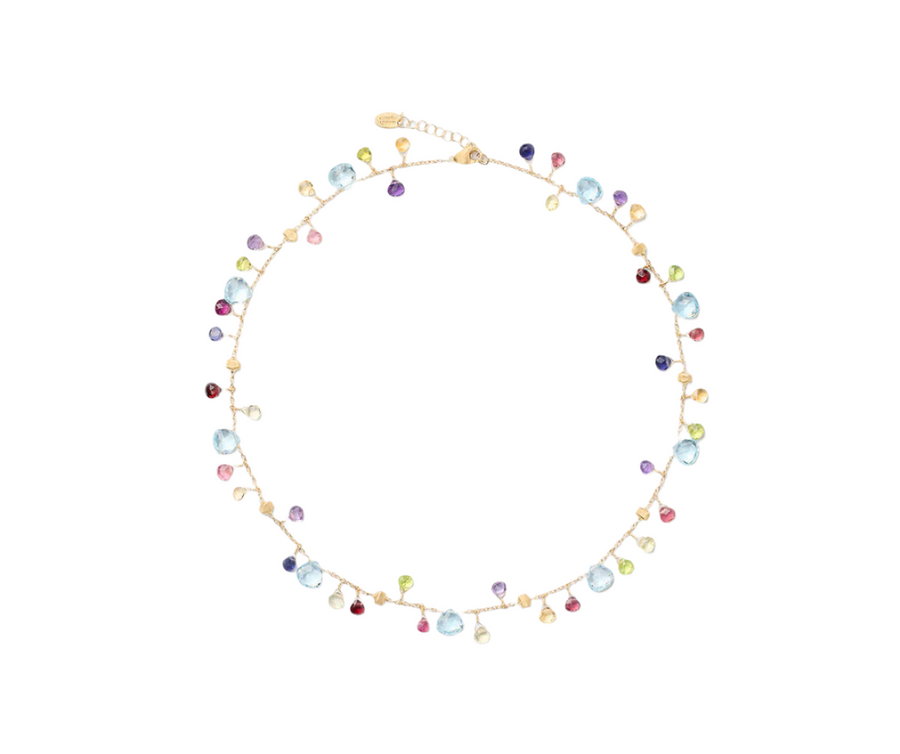 Paradise Blue Topaz and Mixed Gemstone Single Strand Necklace in 18K Yellow Gold, 16.5"