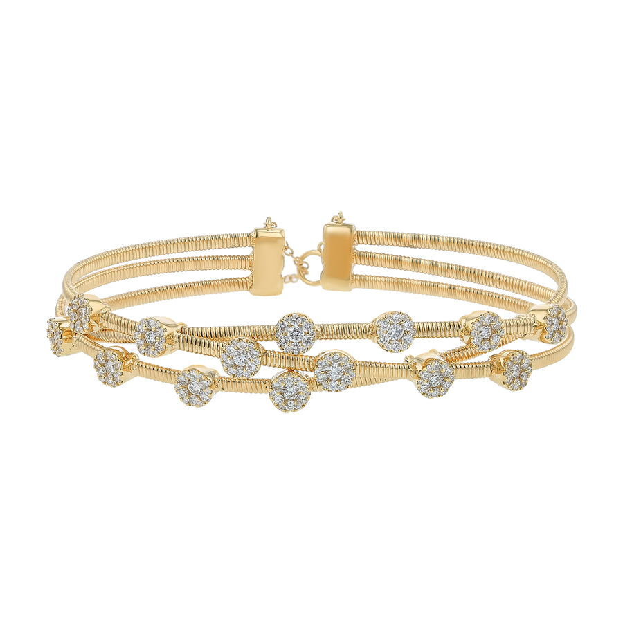 1.31ct Diamond 3 Row Crossover Bangle Bracelet in 18K Yellow Gold