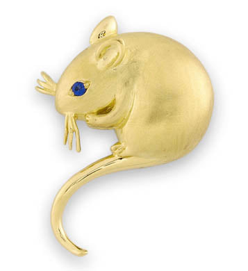 0.06Ct Sapphire Mouse Brooch in 18K Yellow Gold