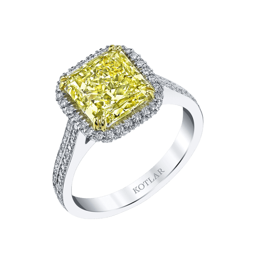 Harmonie Radiant Diamond and Diamond Twin Row Ring in Platinum and 18K Yellow Gold