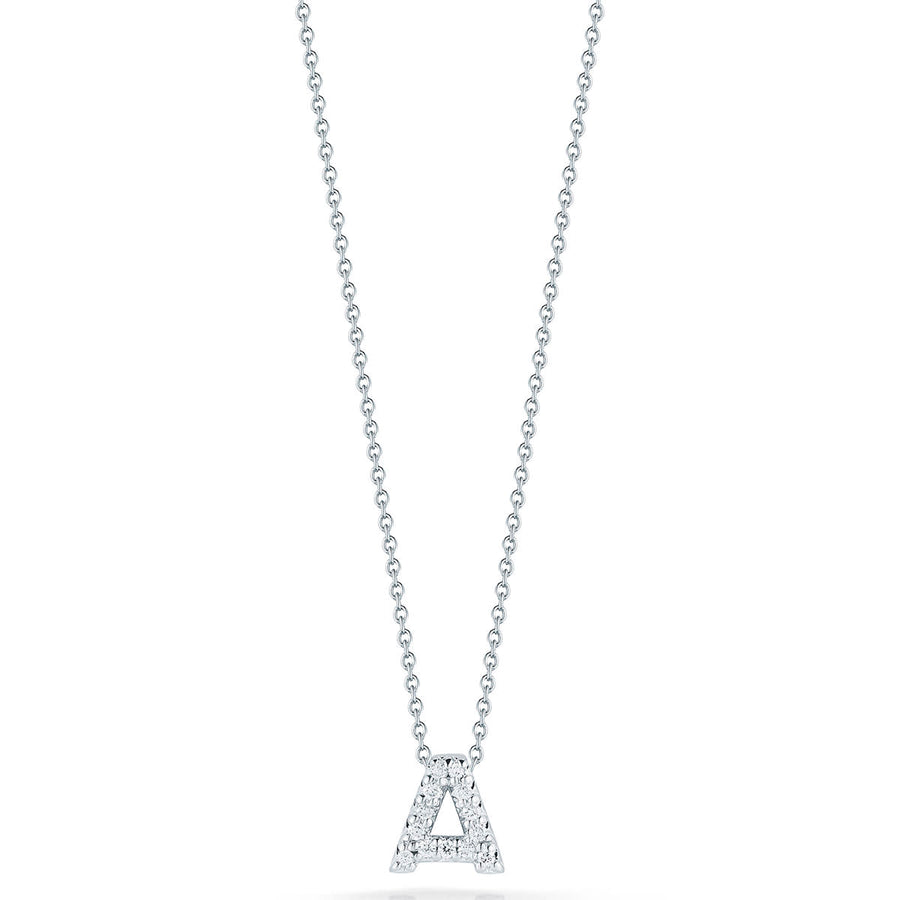 Tiny Treasures 0.06ct Diamond Love Letter "A" Pendant in 18K White Gold, 16-18" chain