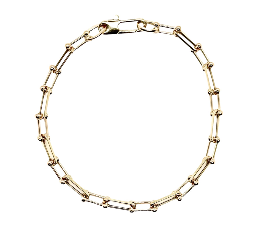 Designer Gold Alternating Paperclip Link and Fancy Link Bracelet in 18K Yellow Gold, 7"