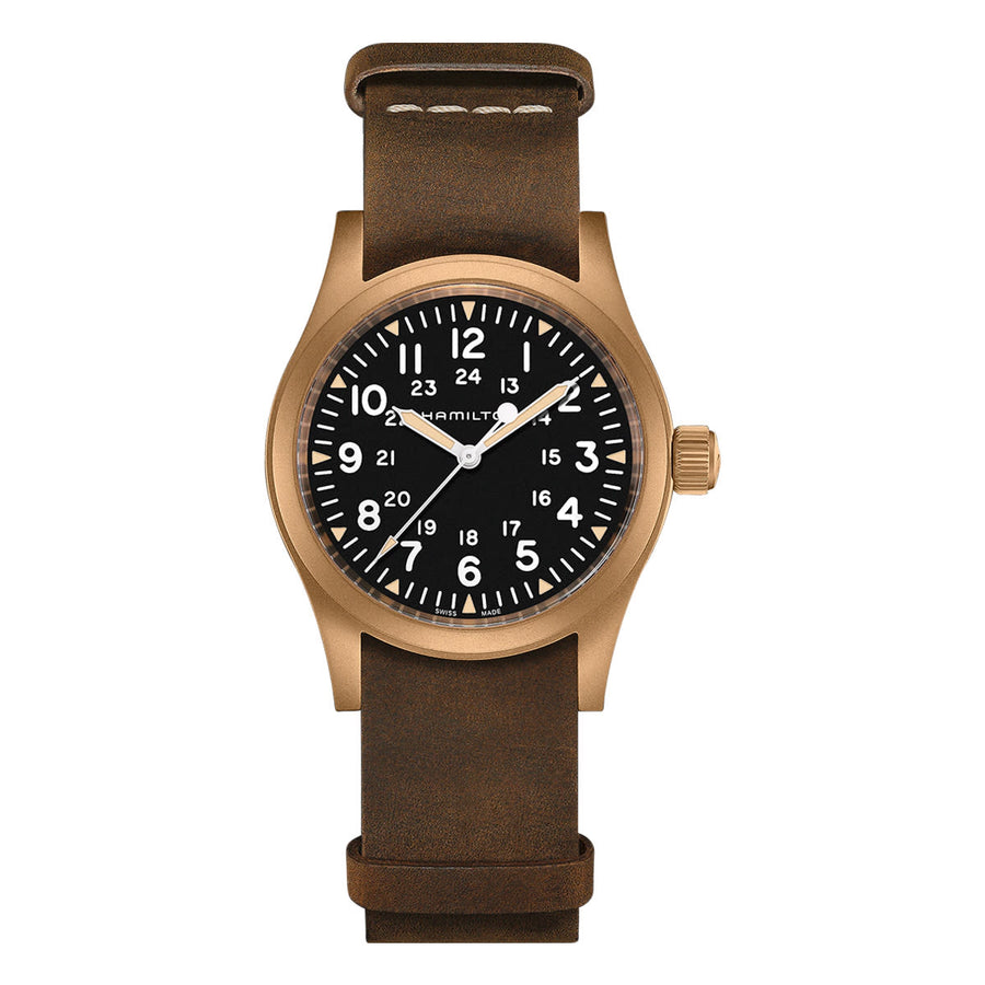 38mm Khaki Field Mechanical Watch with Black Dial Watch in Bronze and Titanium, Strap
