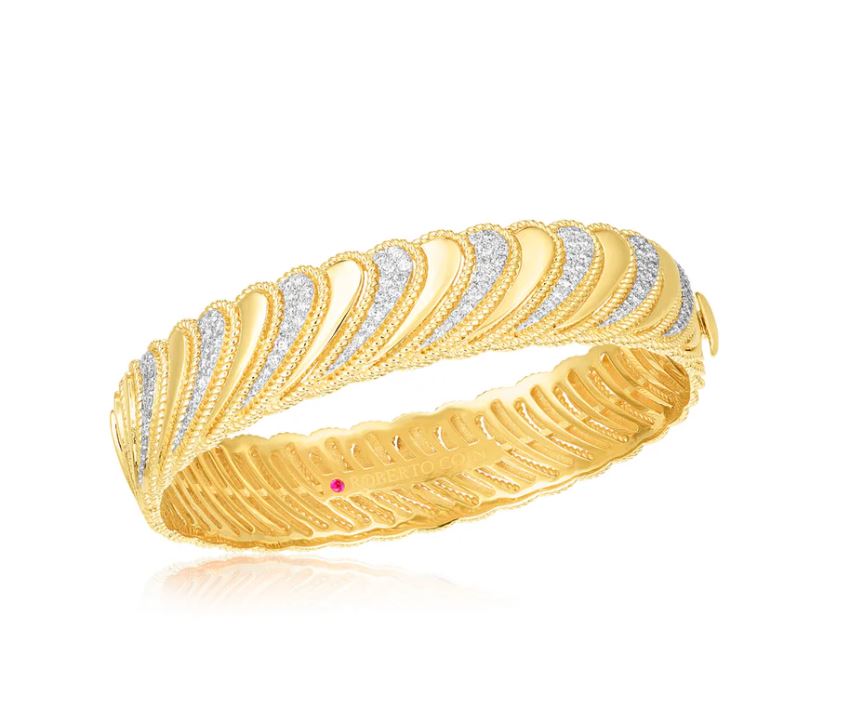 Byzantine Barocc Diamond Bangle Bracelet in 18K Yellow and White Gold