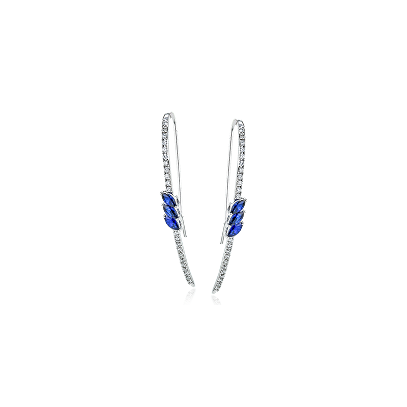 0.94ct Marquise Sapphire and 0.58ct Diamond Drop Earrings in 18K White Gold