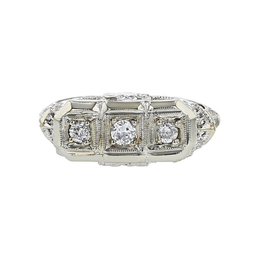 Art Deco Old European-Cut Diamond Filigree Ring