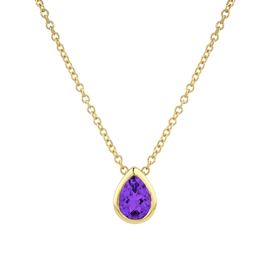 0.90ct Pear Checkerboard Cut Amethyst Pendant in 18K Yellow Gold, with cable chain