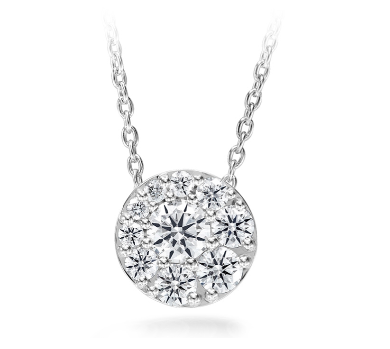 Tessa 0.46-0.56ct Diamond Round Cluster Pendant in 18K White Gold, 18"