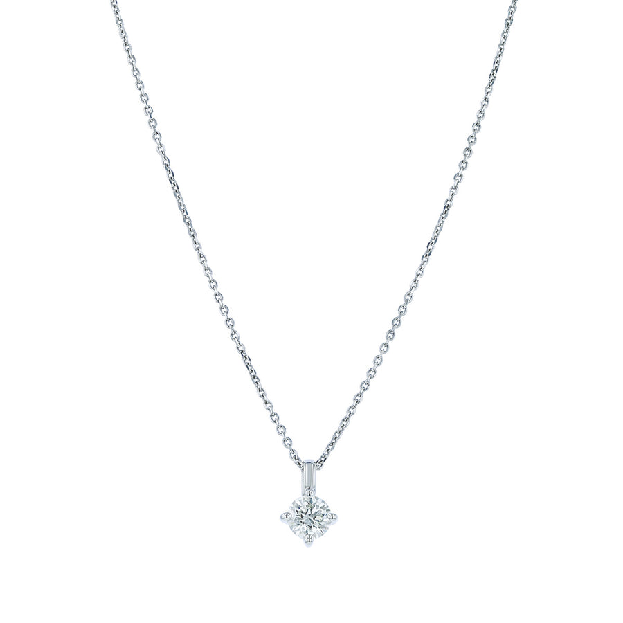 0.53ct Round Brilliant Diamond 4 Prong Solitaire Pendant in 14K White Gold, 16-18"