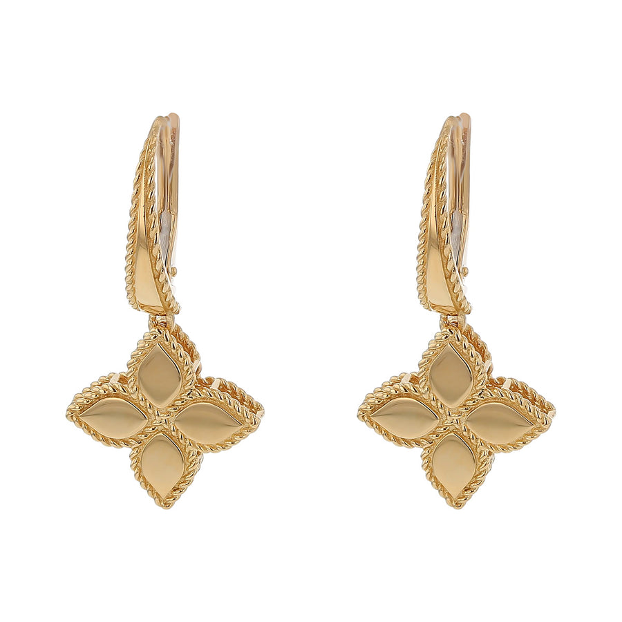 Princess Flower Drop Earrings in 18K Yellow Gold, Medium