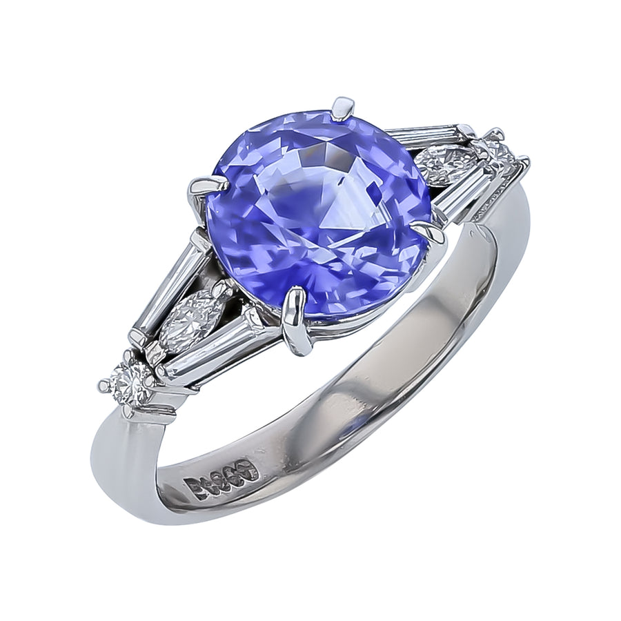 3.51ct Light Blue Sapphire and 0.29ct Diamond Ring in Platinum, size 6