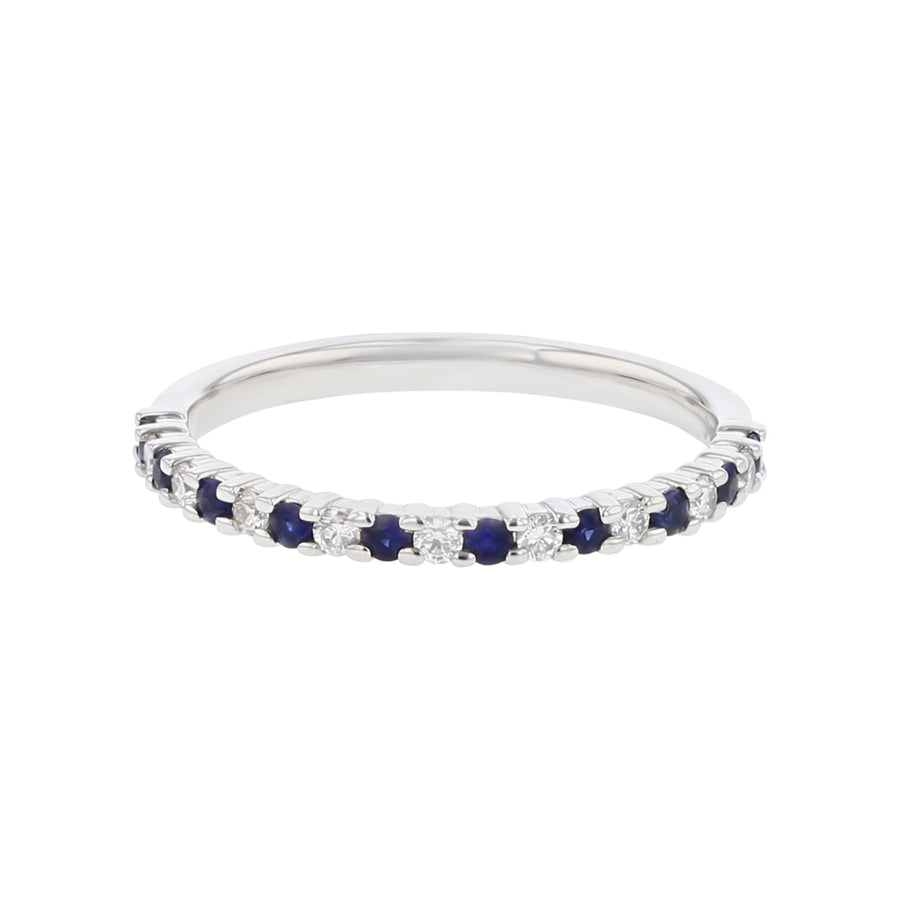 0.20Ct Sapphire 0.14Ct Diamond Band in 14K White Gold, Size 6.5