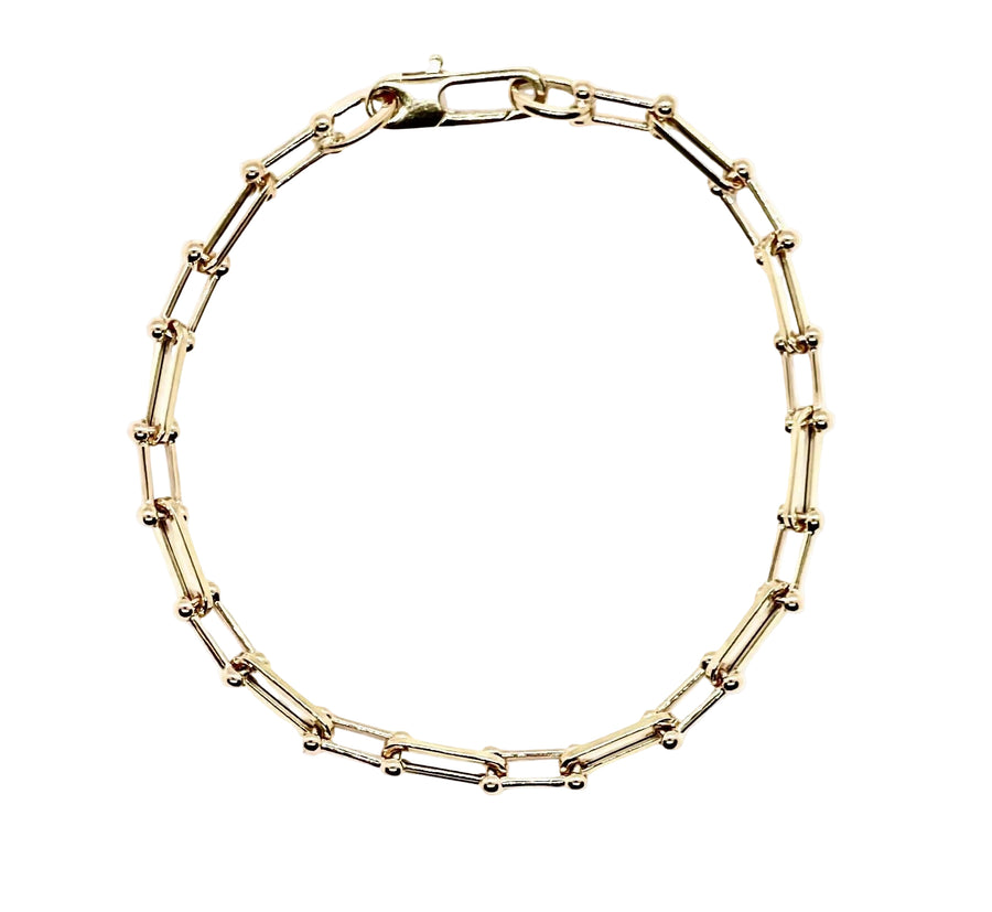Designer Gold Alternating Paperclip Link and Fancy Link Bracelet in 18K Yellow Gold, 7.5"