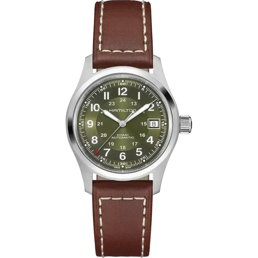 38mm Khaki Field Auto Watch with Green Dial in Stainless Steel, Strap