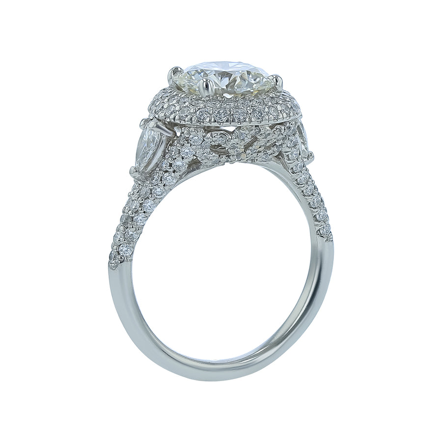 2.07ct Round Brilliant Diamond and 1.05ct Diamond Halo Ring in Platinum, Size 6