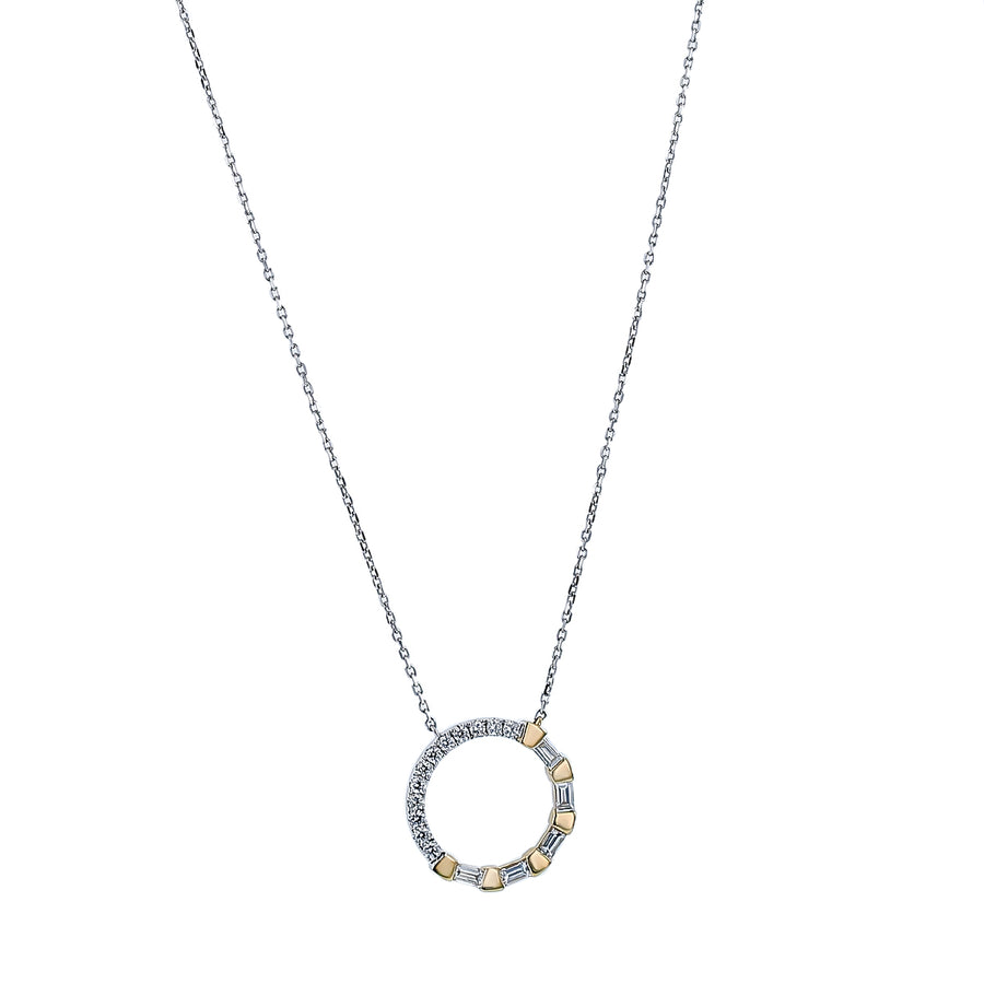 0.70ct Baguette and Round Diamond Necklace in 14K Yellow and White Gold 16-18"