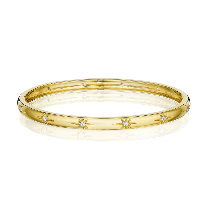 0.36Ct Diamond Star Bangle in 18k Yellow Gold