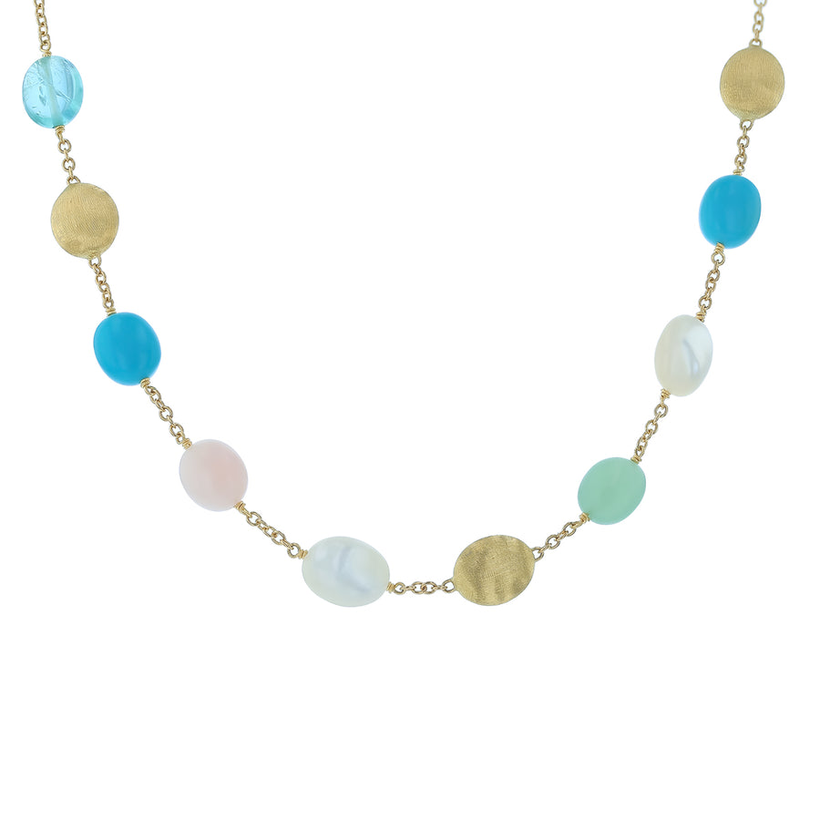 Siviglia Reconstituted Turquoise and Multi Stone Lariat Necklace in 18K Yellow Gold 18"