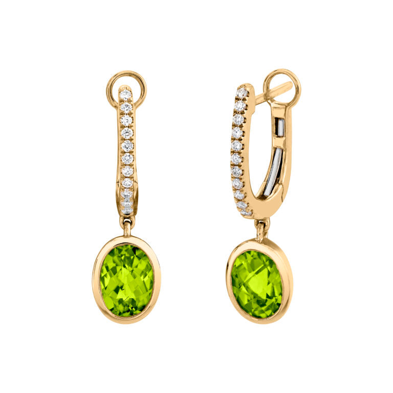 1.48ct Oval Peridot and 0.11ct Diamond Drop Earrings in 14K Yellow Gold
