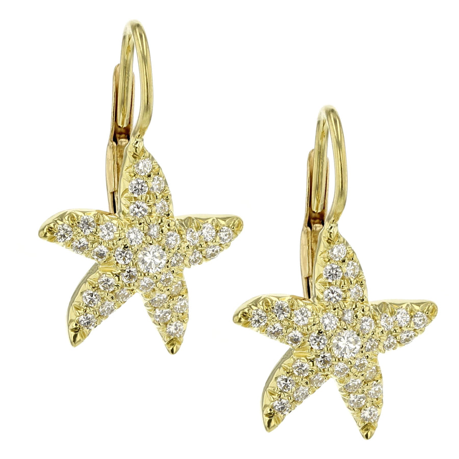 0.49ct Diamond Starfish Leverback Earrings in 18K Yellow Gold