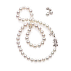 7-8mm A1 Akoya Pearl 18" Necklace and Stud Earrings Set in 18K White Gold