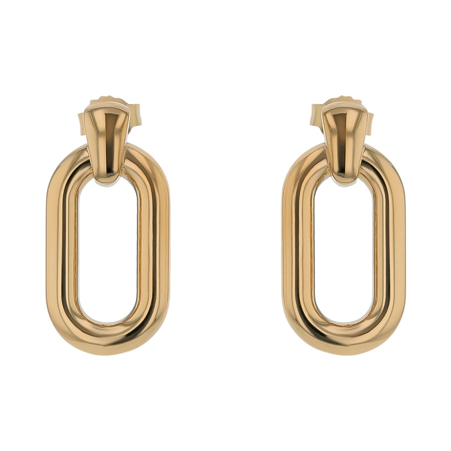 A pair of oval drop earrings in 14K yellow gold.